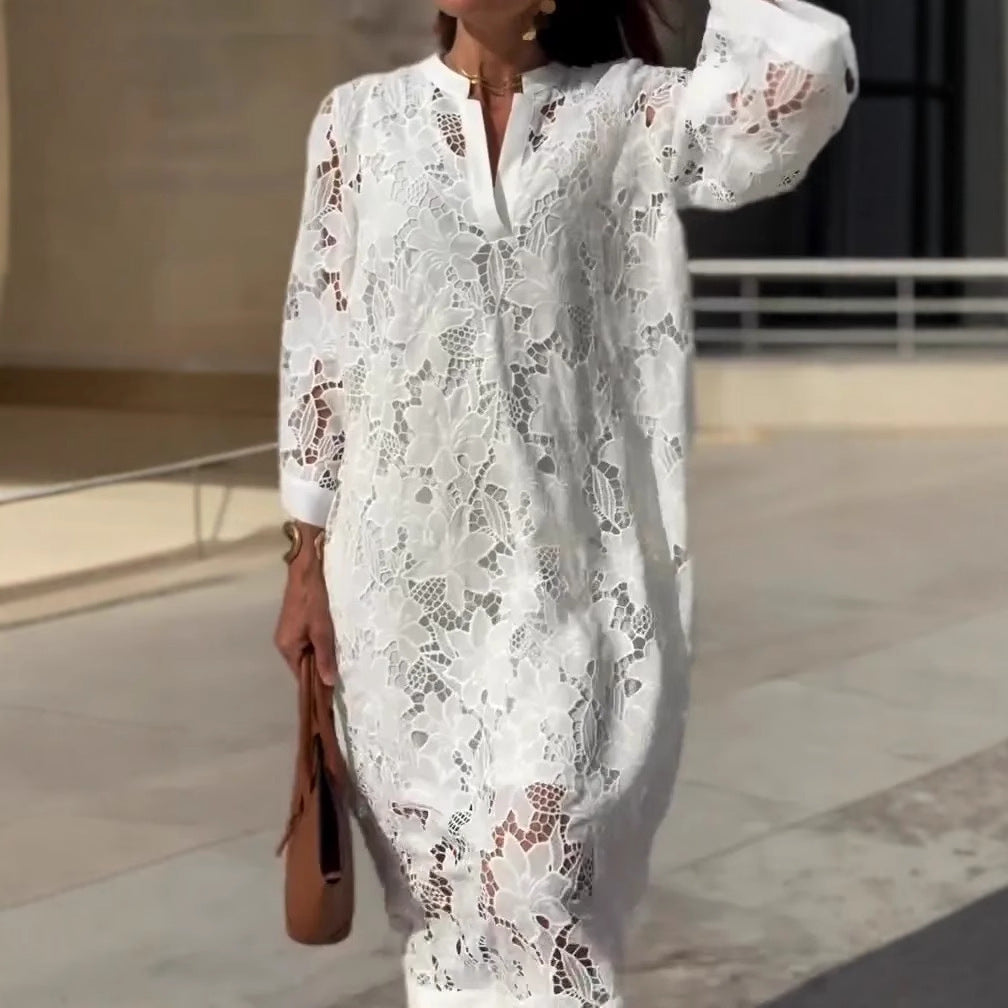 Casual Loose Lace V-neck Dress
