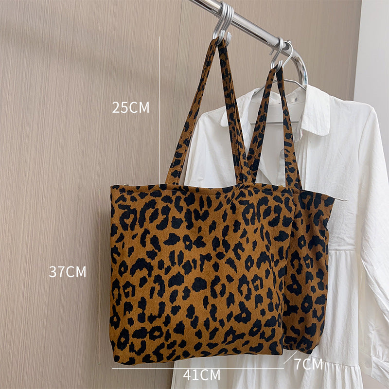 Length Adjustable Vintage Leopard Print Large Shoulder Zipper Bag