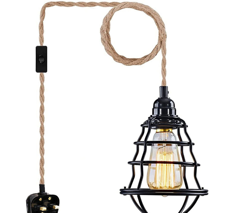 Fabric Hemp Flex Cable kit Black Plug In Pendant Lamp Light E27~3692