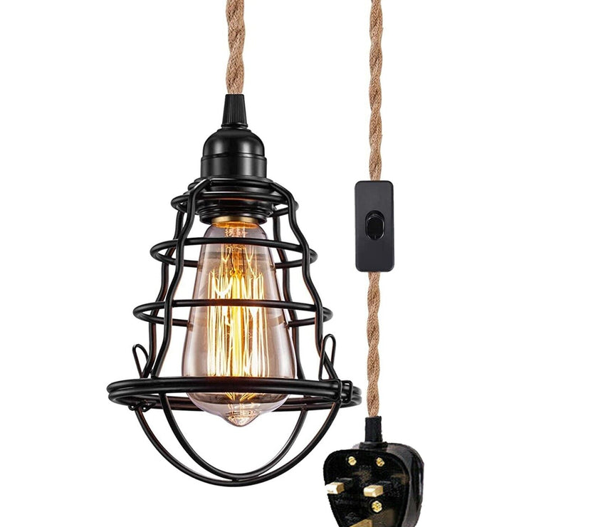 Fabric Hemp Flex Cable kit Black Plug In Pendant Lamp Light E27~3692