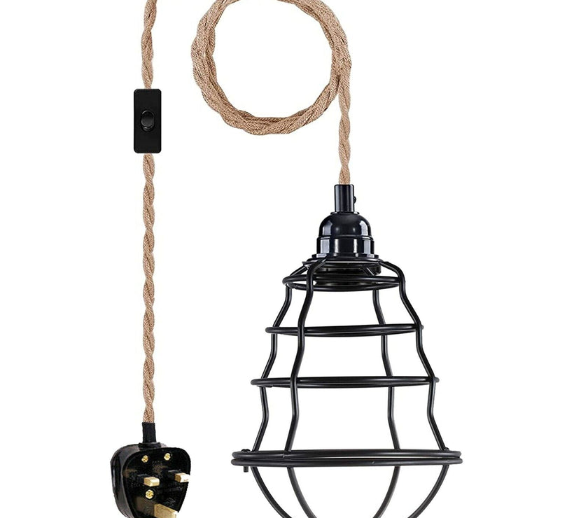 Fabric Hemp Flex Cable kit Black Plug In Pendant Lamp Light E27~3692