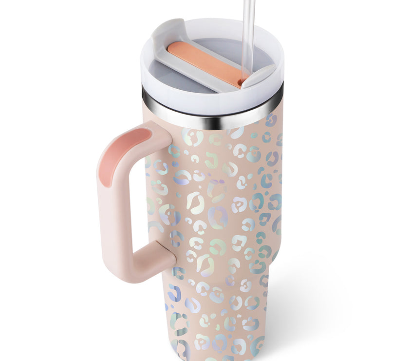 40 Oz Tumbler With Handle Straw Insulated, Stainless Steel Spill Proof Vacuum Coffee Cup Tumbler With Lid Tapered Mug Gifts For Valentine Lover Suitable For Car Gym Office Travel