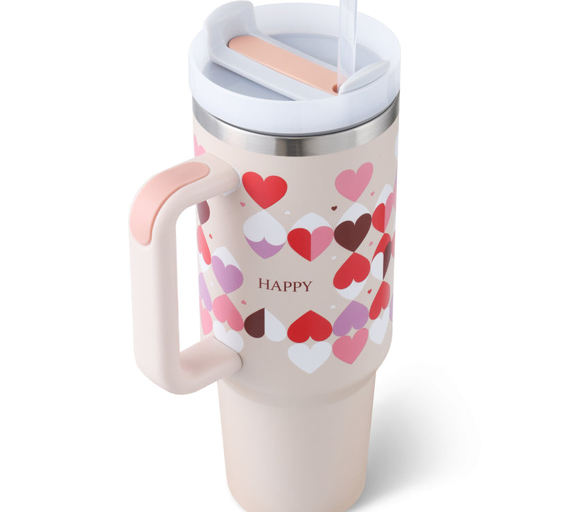 40 Oz Tumbler With Handle Straw Insulated, Stainless Steel Spill Proof Vacuum Coffee Cup Tumbler With Lid Tapered Mug Gifts For Valentine Lover Suitable For Car Gym Office Travel