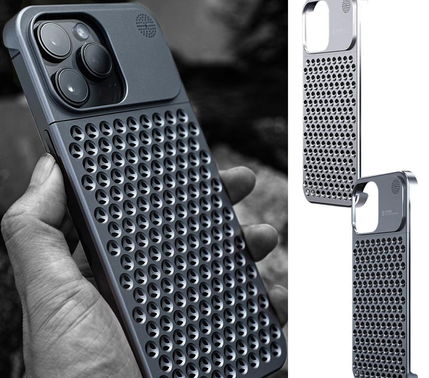 Aluminum Alloy Phone Case For 14 13 Pro Max Plus Hollow Heat Dissipation Anti-fall Full Body Shockproof Phone Cove