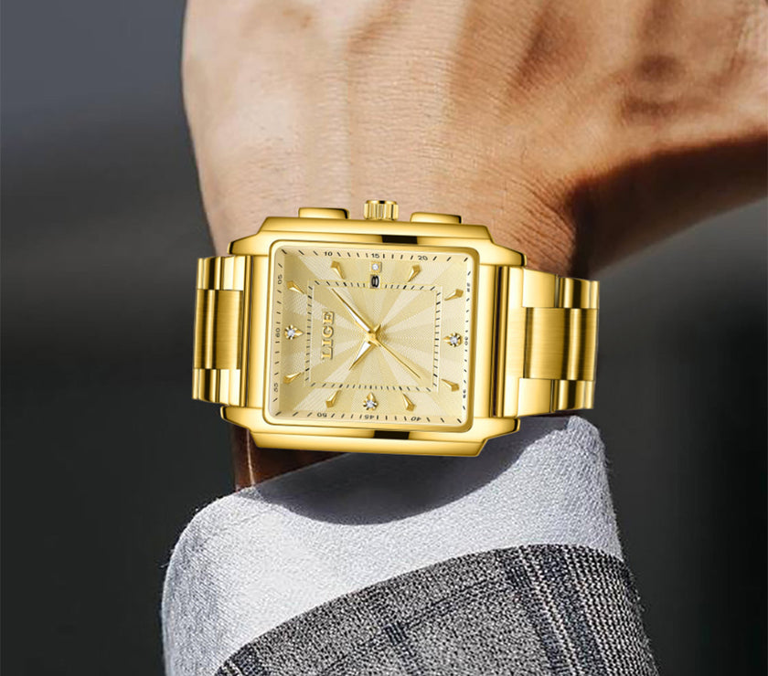Men's Square Large Dial Steel Belt Simple Watch