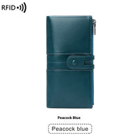 Oil Wax Leather Double Zipper Long European And American New Retro Anti-theft Swiping Women's Wallet