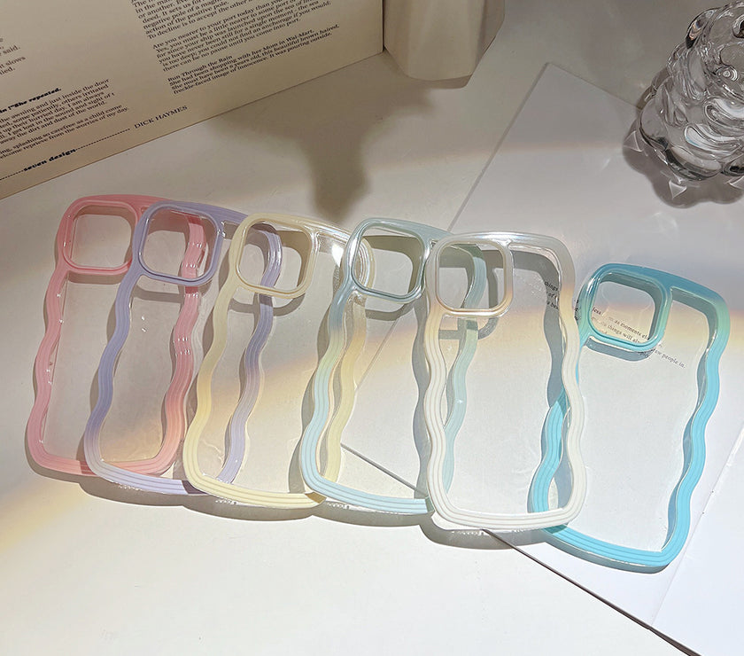 Wave Border Mobile Phone Case Solid Color Simple Candy Color