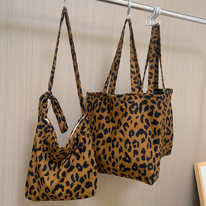 Length Adjustable Vintage Leopard Print Large Shoulder Zipper Bag