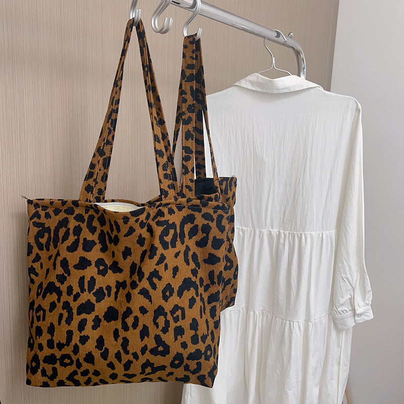 Length Adjustable Vintage Leopard Print Large Shoulder Zipper Bag