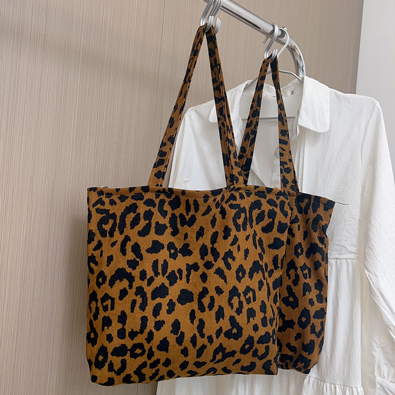 Length Adjustable Vintage Leopard Print Large Shoulder Zipper Bag