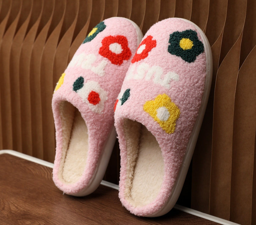 Lady's Flower Slippers Indoor Soft Bottom Cotton Slippers