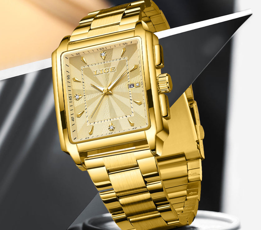 Men's Square Large Dial Steel Belt Simple Watch