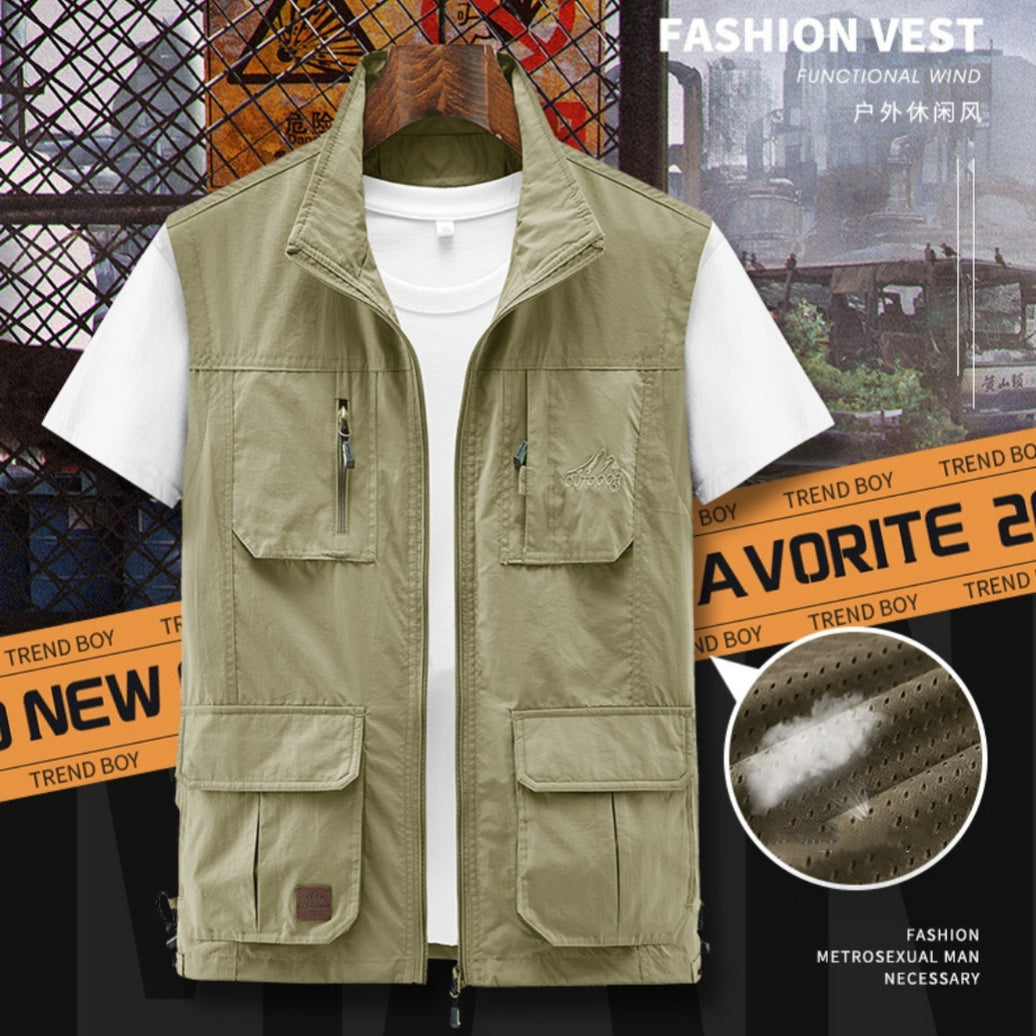 Men's Thin Outdoor Leisure Multi-pocket Mesh Vest