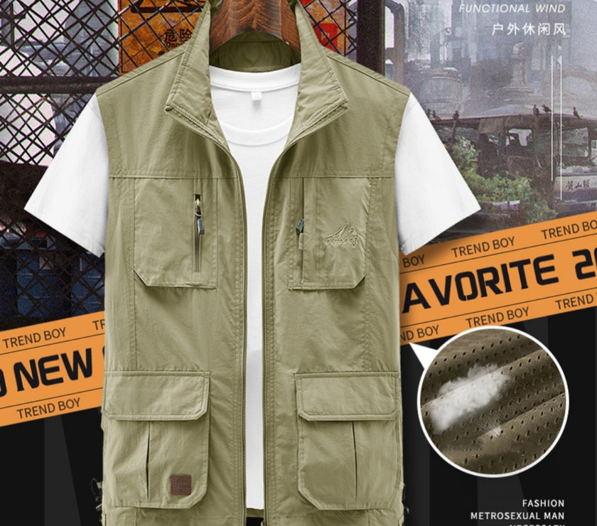 Men's Thin Outdoor Leisure Multi-pocket Mesh Vest