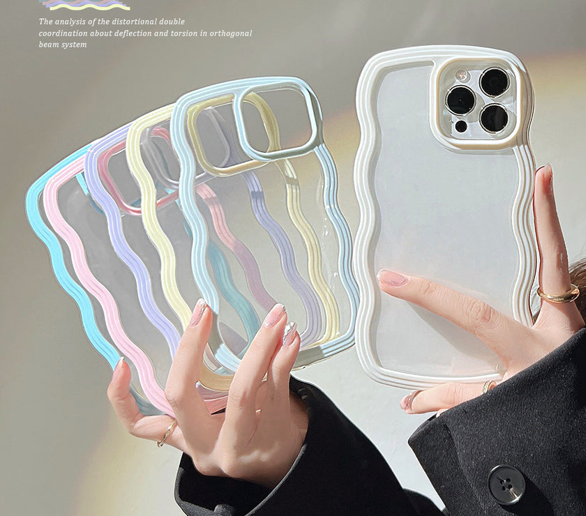 Wave Border Mobile Phone Case Solid Color Simple Candy Color