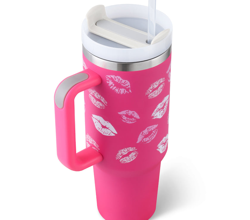 40 Oz Tumbler With Handle Straw Insulated, Stainless Steel Spill Proof Vacuum Coffee Cup Tumbler With Lid Tapered Mug Gifts For Valentine Lover Suitable For Car Gym Office Travel
