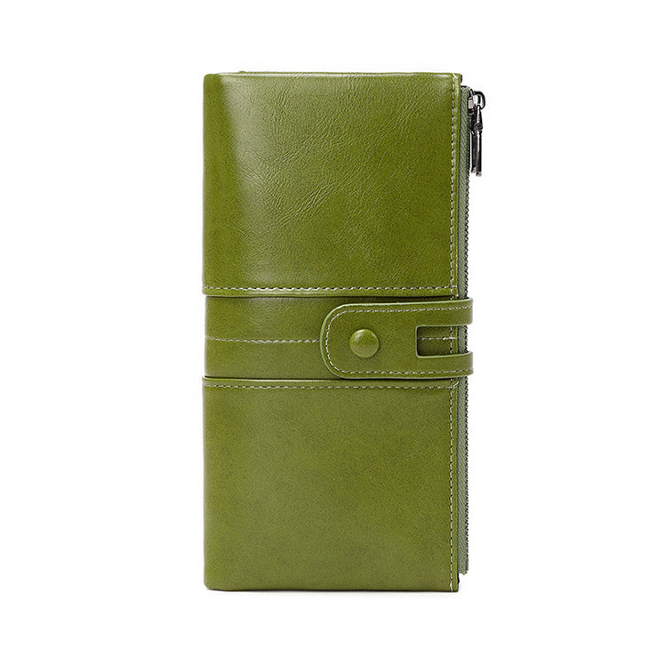 Oil Wax Leather Double Zipper Long European And American New Retro Anti-theft Swiping Women's Wallet