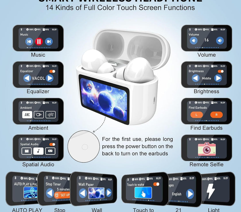 Wireless Earbuds, 5.4 Bluetooth Headphones With Touch Screen Ear Buds, ANC ENC Noise Cancelling Earbuds Headphones With Microphone, Wireless Bluetooth In Ear Earphones For Android IOS Phones