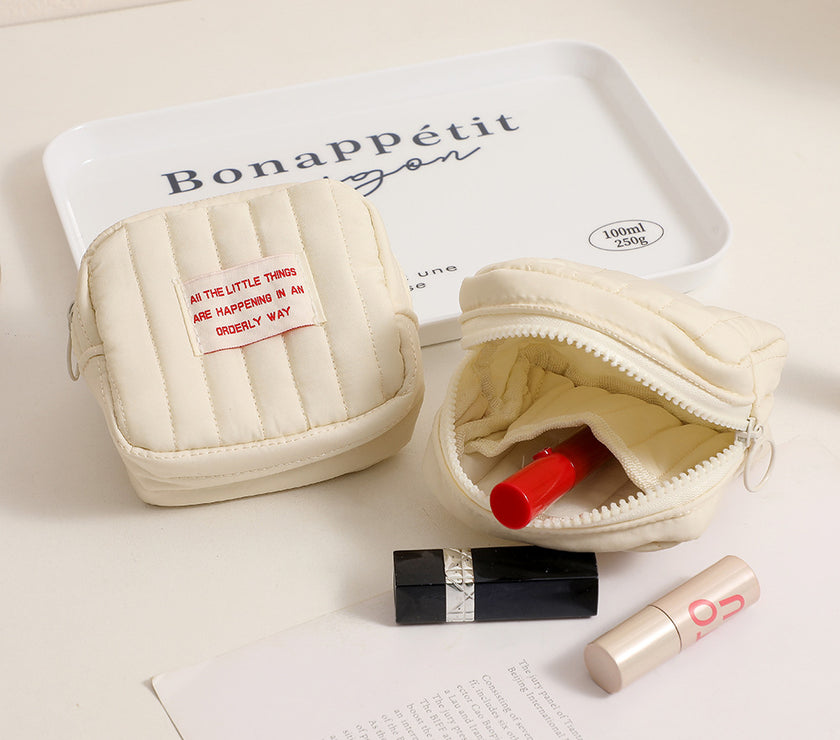 Korean-style Minimalist Square Small Makeup Bag, Student Niche Earphone Coin Purse, Girl's Portable Lipstick Storage Bag