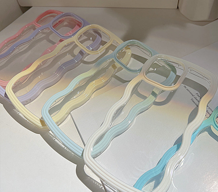 Wave Border Mobile Phone Case Solid Color Simple Candy Color