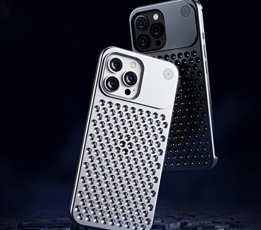 Aluminum Alloy Phone Case For 14 13 Pro Max Plus Hollow Heat Dissipation Anti-fall Full Body Shockproof Phone Cove