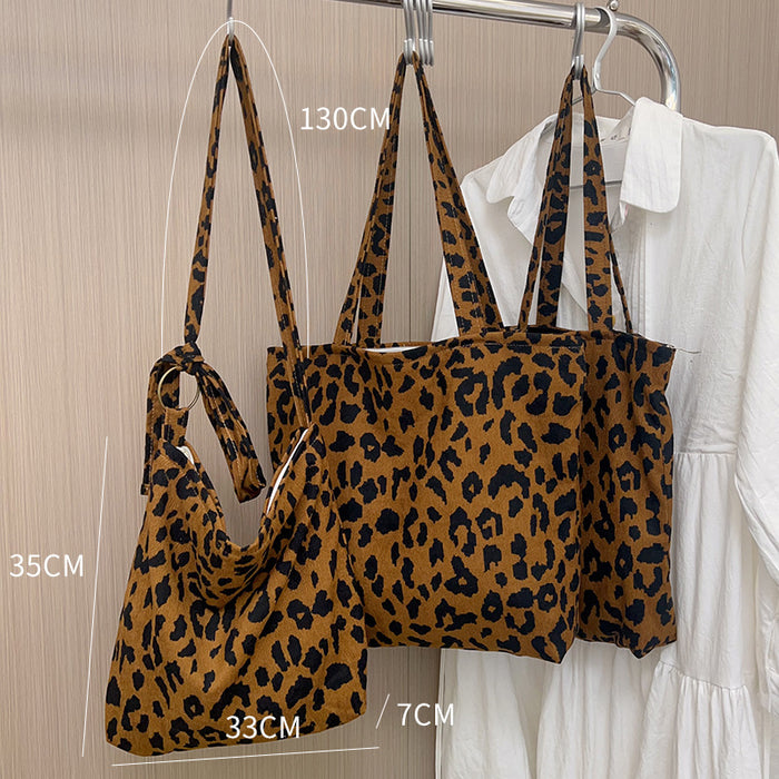 Length Adjustable Vintage Leopard Print Large Shoulder Zipper Bag