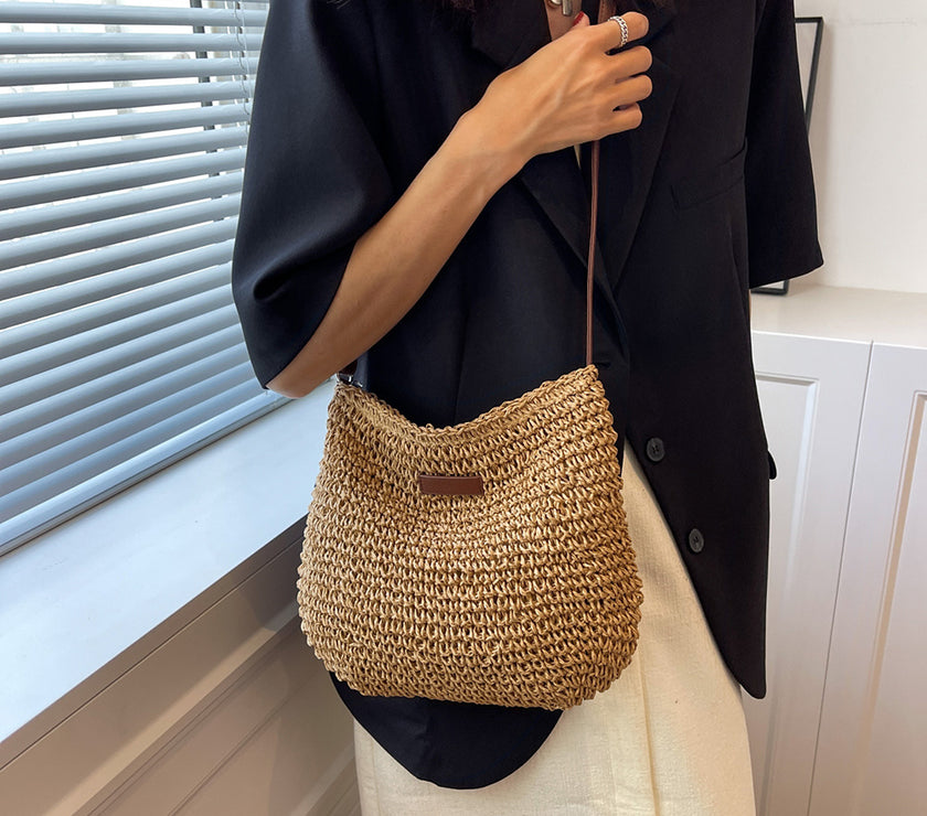 Niche Design Vacation Straw Tote Bag