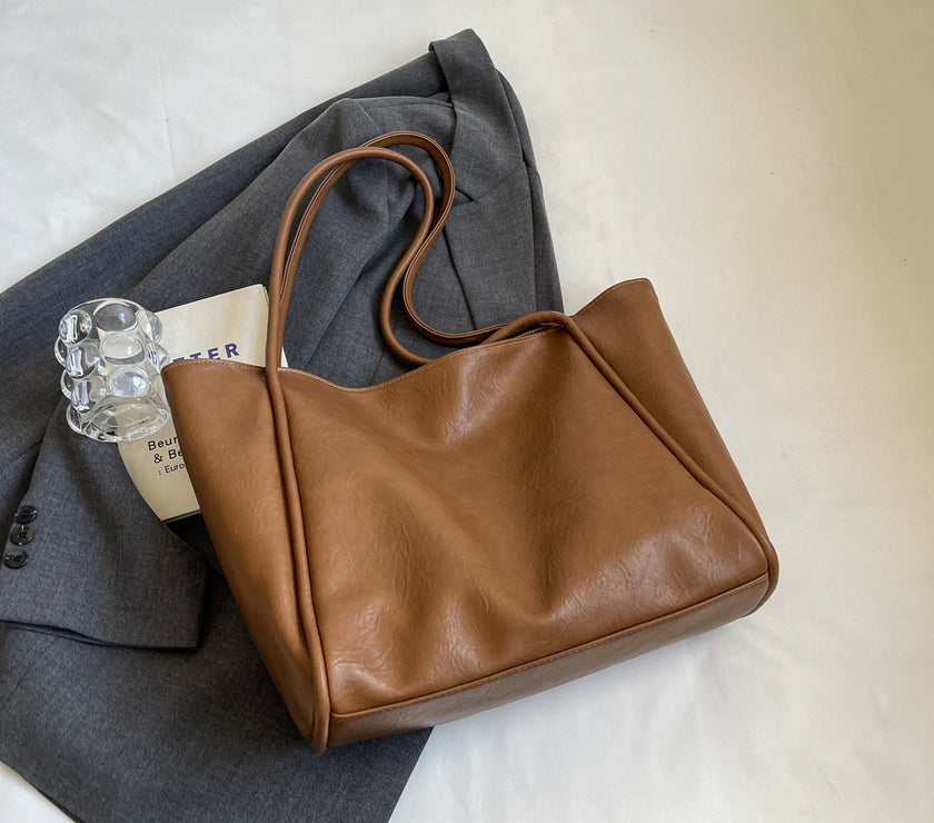 Soft Leather Shoulder Bag Large Capacity Commuter Totes Shopping Travel Bags For Women