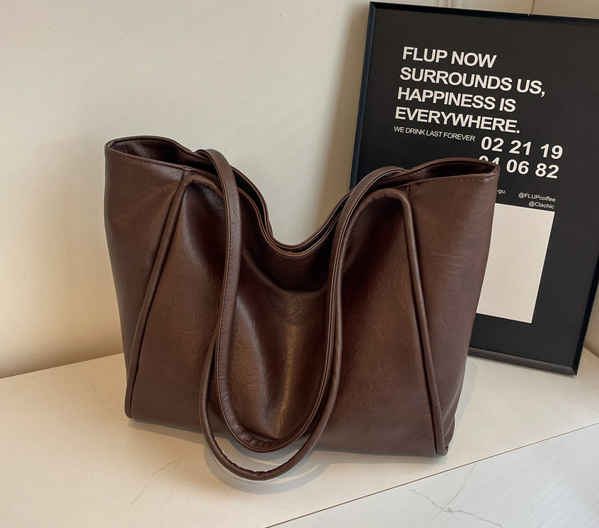 Soft Leather Shoulder Bag Large Capacity Commuter Totes Shopping Travel Bags For Women