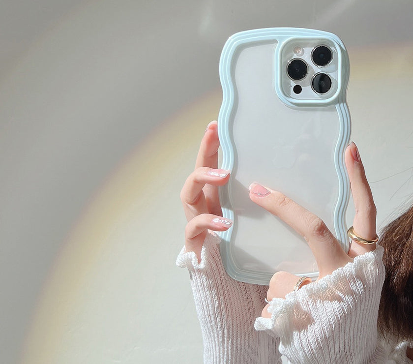 Wave Border Mobile Phone Case Solid Color Simple Candy Color