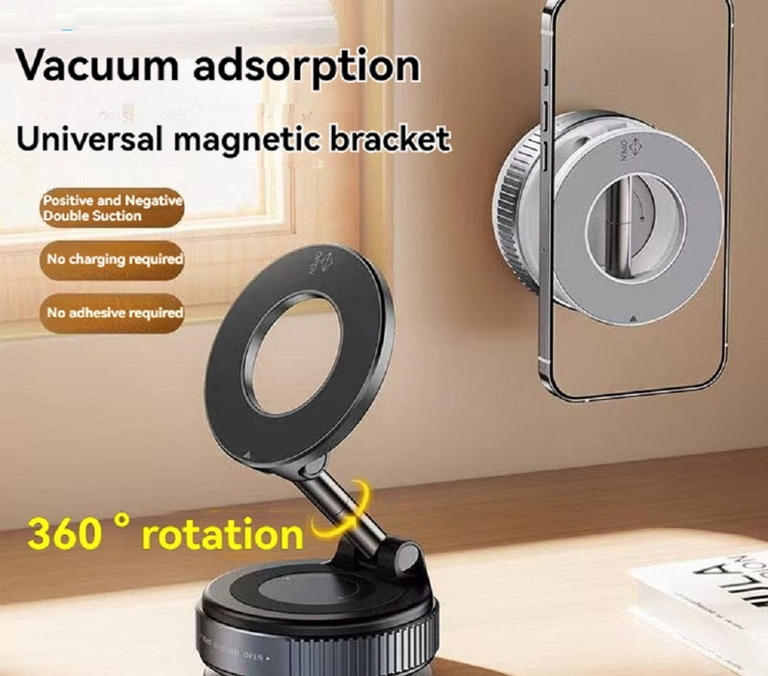 Magnetic Phone Holder With Vacuum Suction Foldable Adjustable Car Mount Magnetic Bracket Suction Nonslip For Busy Commuters