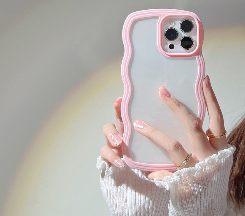 Wave Border Mobile Phone Case Solid Color Simple Candy Color