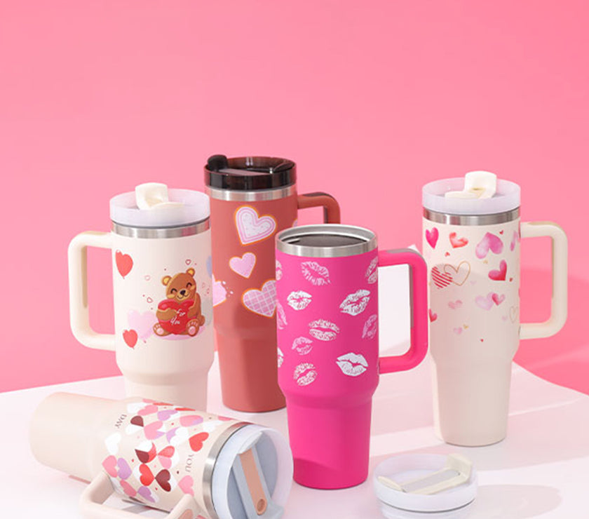 40 Oz Tumbler With Handle Straw Insulated, Stainless Steel Spill Proof Vacuum Coffee Cup Tumbler With Lid Tapered Mug Gifts For Valentine Lover Suitable For Car Gym Office Travel