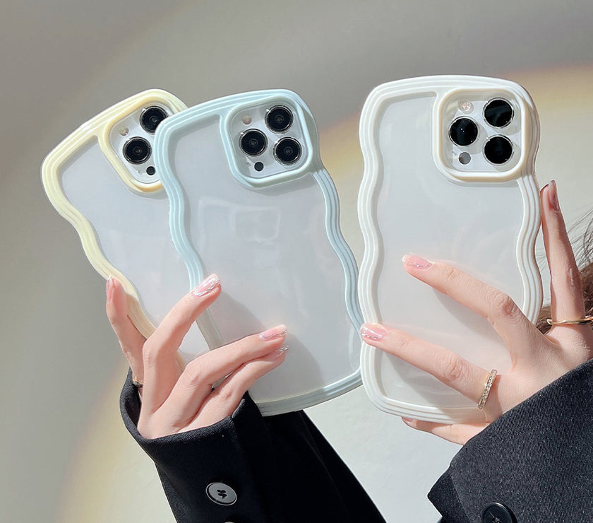 Wave Border Mobile Phone Case Solid Color Simple Candy Color