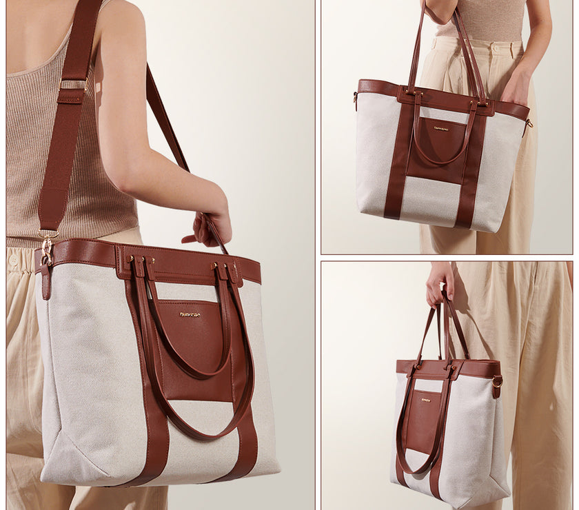 Large Canvas Tote Diaper Bag with Stroller Clips