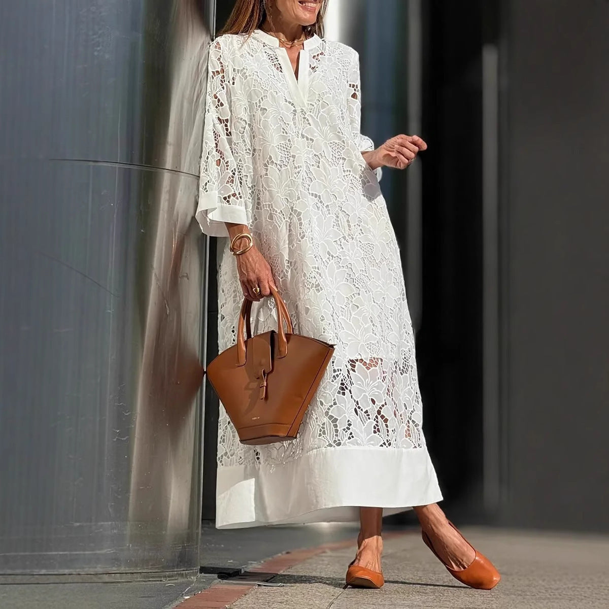 Casual Loose Lace V-neck Dress