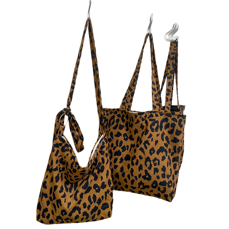 Length Adjustable Vintage Leopard Print Large Shoulder Zipper Bag