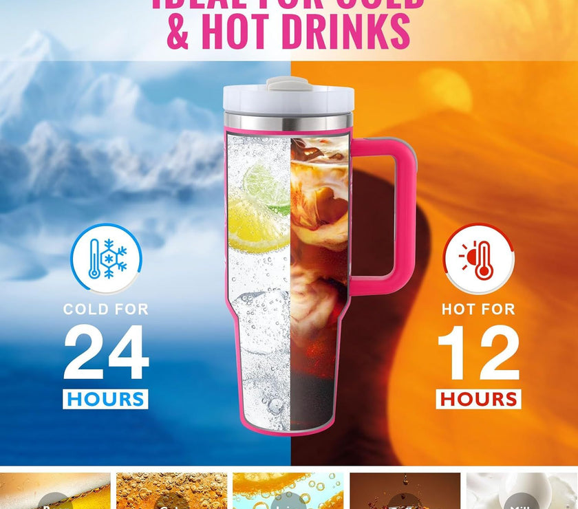 40 Oz Tumbler With Handle Straw Insulated, Stainless Steel Spill Proof Vacuum Coffee Cup Tumbler With Lid Tapered Mug Gifts For Valentine Lover Suitable For Car Gym Office Travel