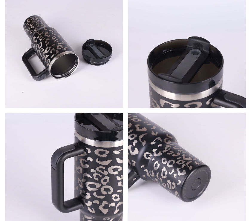 40 Oz Tumbler With Handle Straw Insulated, Stainless Steel Spill Proof Vacuum Coffee Cup Tumbler With Lid Tapered Mug Gifts For Valentine Lover Suitable For Car Gym Office Travel