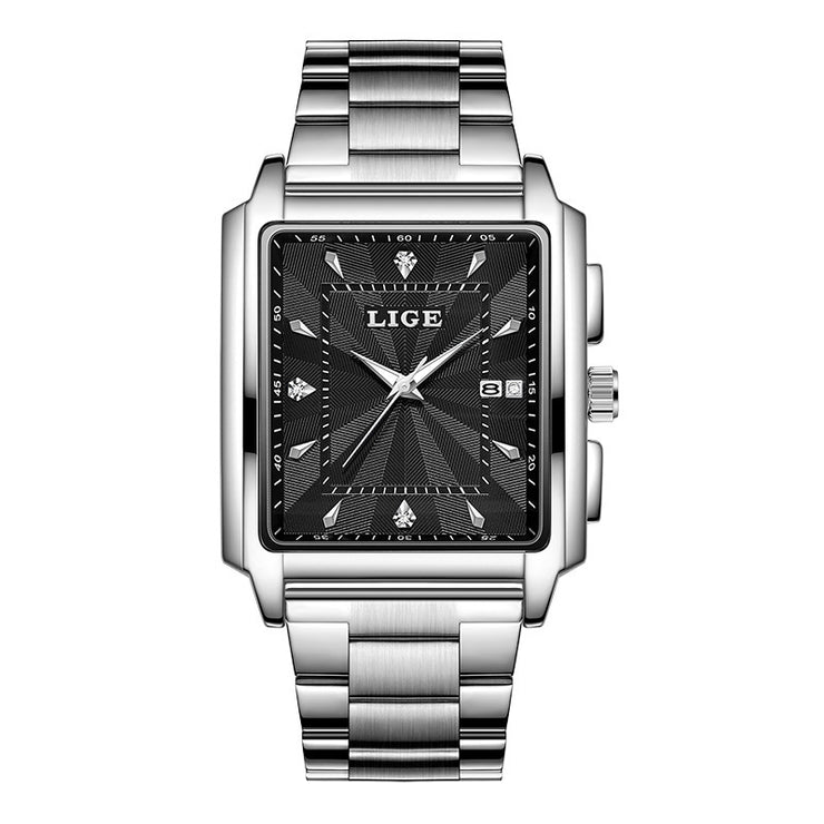 Men's Square Large Dial Steel Belt Simple Watch