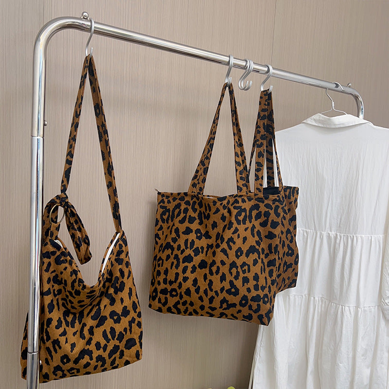 Length Adjustable Vintage Leopard Print Large Shoulder Zipper Bag