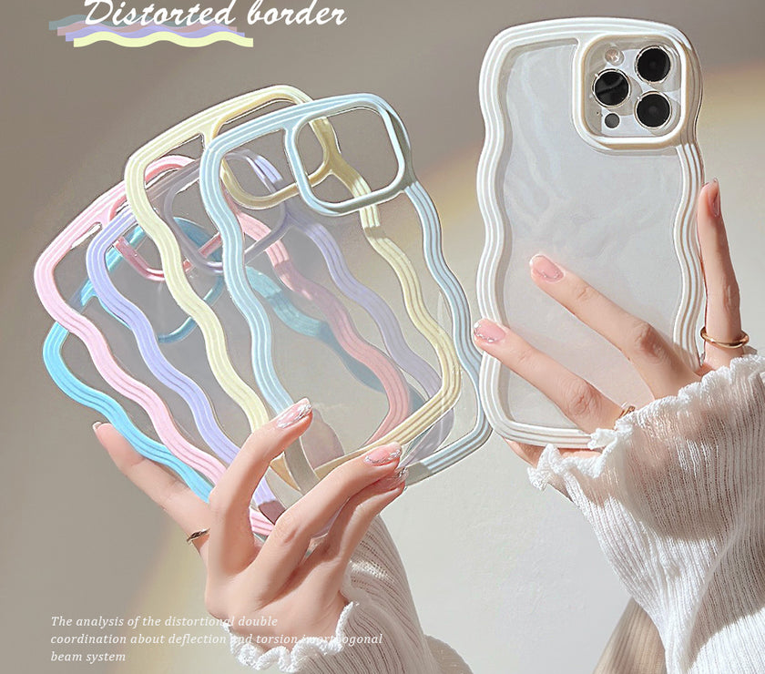 Wave Border Mobile Phone Case Solid Color Simple Candy Color