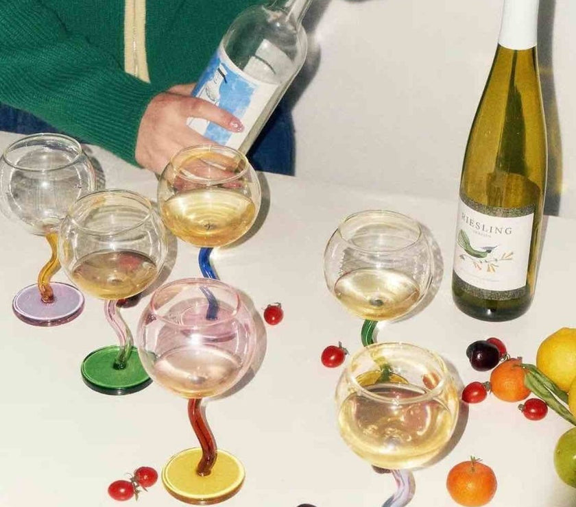 Handblown Bubble Wine Glass - Retro Whimsical Eclectic Wavy Stemmed