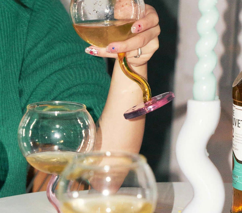 Handblown Bubble Wine Glass - Retro Whimsical Eclectic Wavy Stemmed