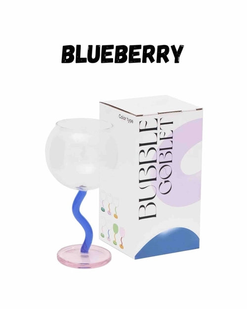 كأس نبيذ فقاعات منفوخ يدويًا - تصميم عتيق غريب الأطوار انتقائي ذو ساق متموجة