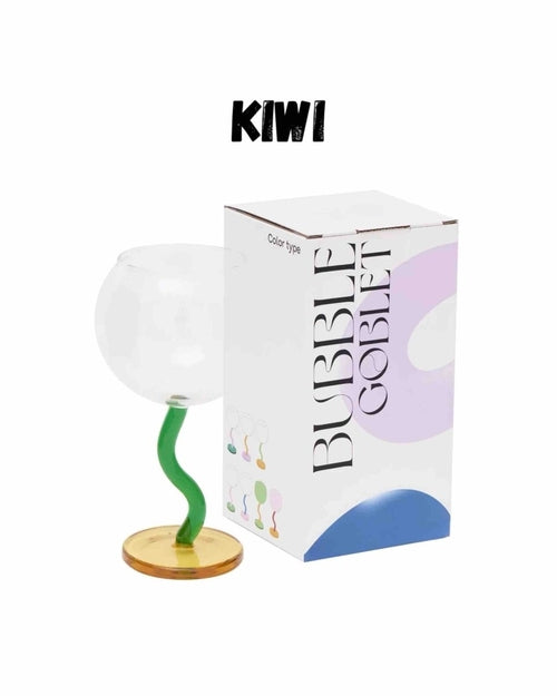 كأس نبيذ فقاعات منفوخ يدويًا - تصميم عتيق غريب الأطوار انتقائي ذو ساق متموجة