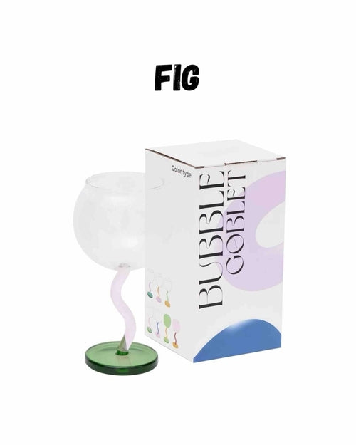 كأس نبيذ فقاعات منفوخ يدويًا - تصميم عتيق غريب الأطوار انتقائي ذو ساق متموجة