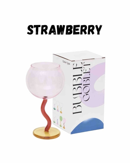 كأس نبيذ فقاعات منفوخ يدويًا - تصميم عتيق غريب الأطوار انتقائي ذو ساق متموجة